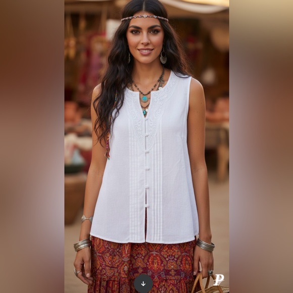 Rose & Thyme Tops - Rose & thyme Elegant White linen rayon Sleeveless Top 1x seacore beach summer